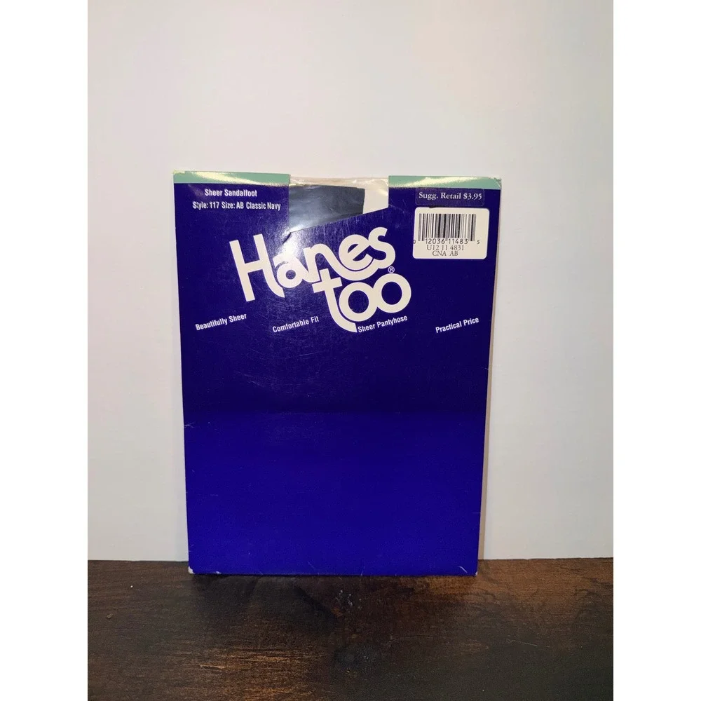 Hanes Too Sheer Pantyhose Classic Navy Sandalfoot Style 117 Size AB Vintage 1994